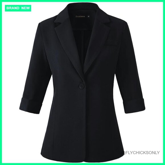 Polyester 3/4 Sleeve Blazer Business Casual Lightweight Suit Jacket